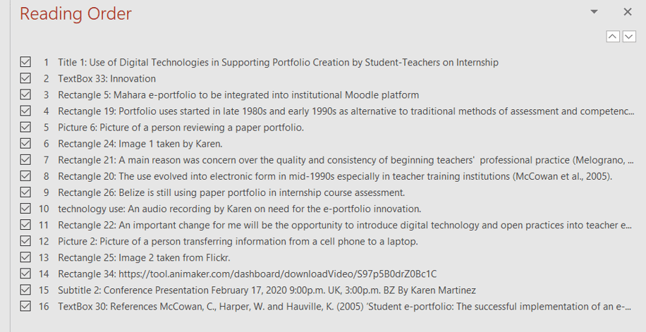 A screenshot taken from the PowerPoint document as proof to show that reading order is created. 